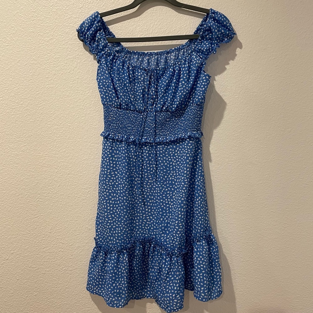Short Blue Polka Dot Dress